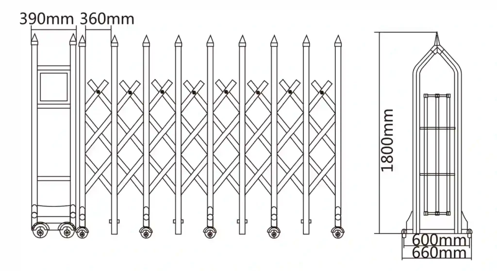 Technical dimensions of automatic retractable driveway gate