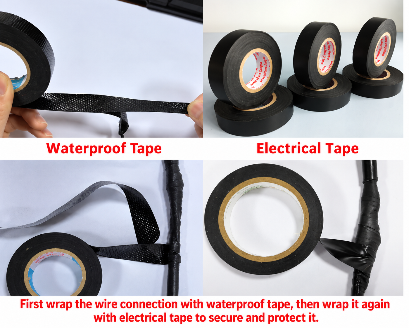 Rising bollard wire waterproofing guide using waterproof tape and electrical tape for cable connections.